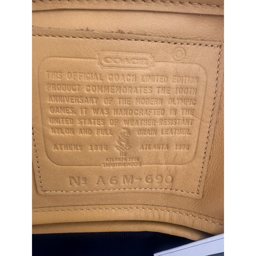 VTG 1996 Coach USA MADE Olympics Duffle Bag Yellow/Black Leather/Nylon Charm+Tag - Picture 6 of 10